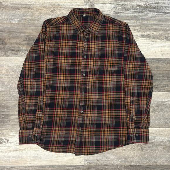 Eddie Bauer Tartan Plaid‎ Red Mens L Flannel Button Up Retro Outdoor Camp Shirt - Picture 2 of 10